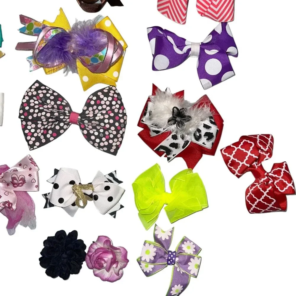 Girls Hair Bow Lot 40 Assorted Hair Clips Barrettes Headbands Colorful Seasonal